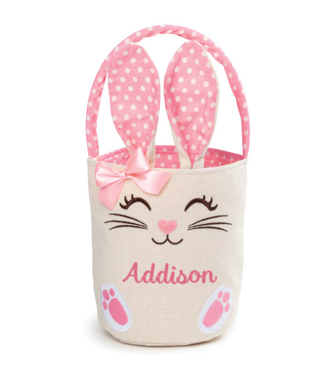 Embroidered Pink Bunny Bucket Bag