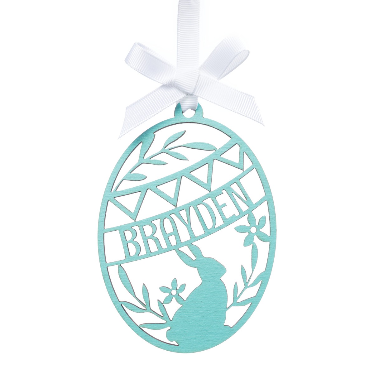 Teal Painted Personalized Wood Easter Egg